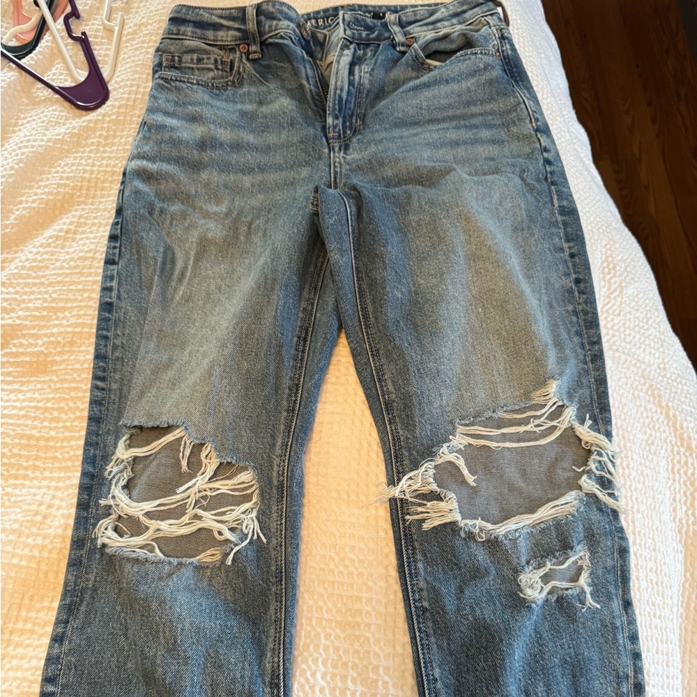 American Eagle Outfitters High Rise Ripped Jeans - Blue